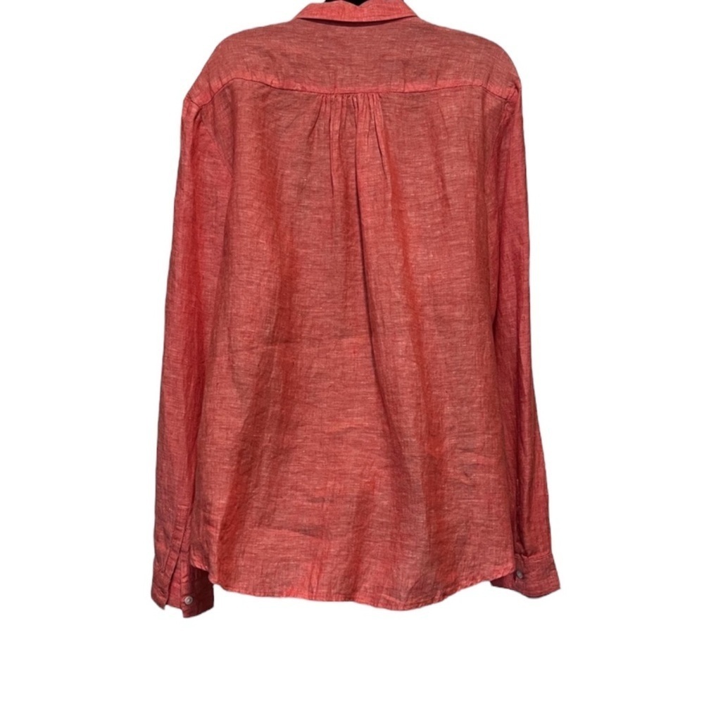 LANDS’ END 100% Linen Smocked L/S Button Down Shirt in Orange/Red Size XS P 2-4) - Picture 6 of 11